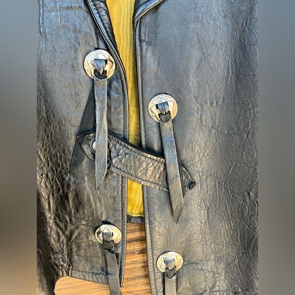 Vintage black leather bikers style vest by Joo-Kay brand men"s made in Ardmore - Picture 3 of 4